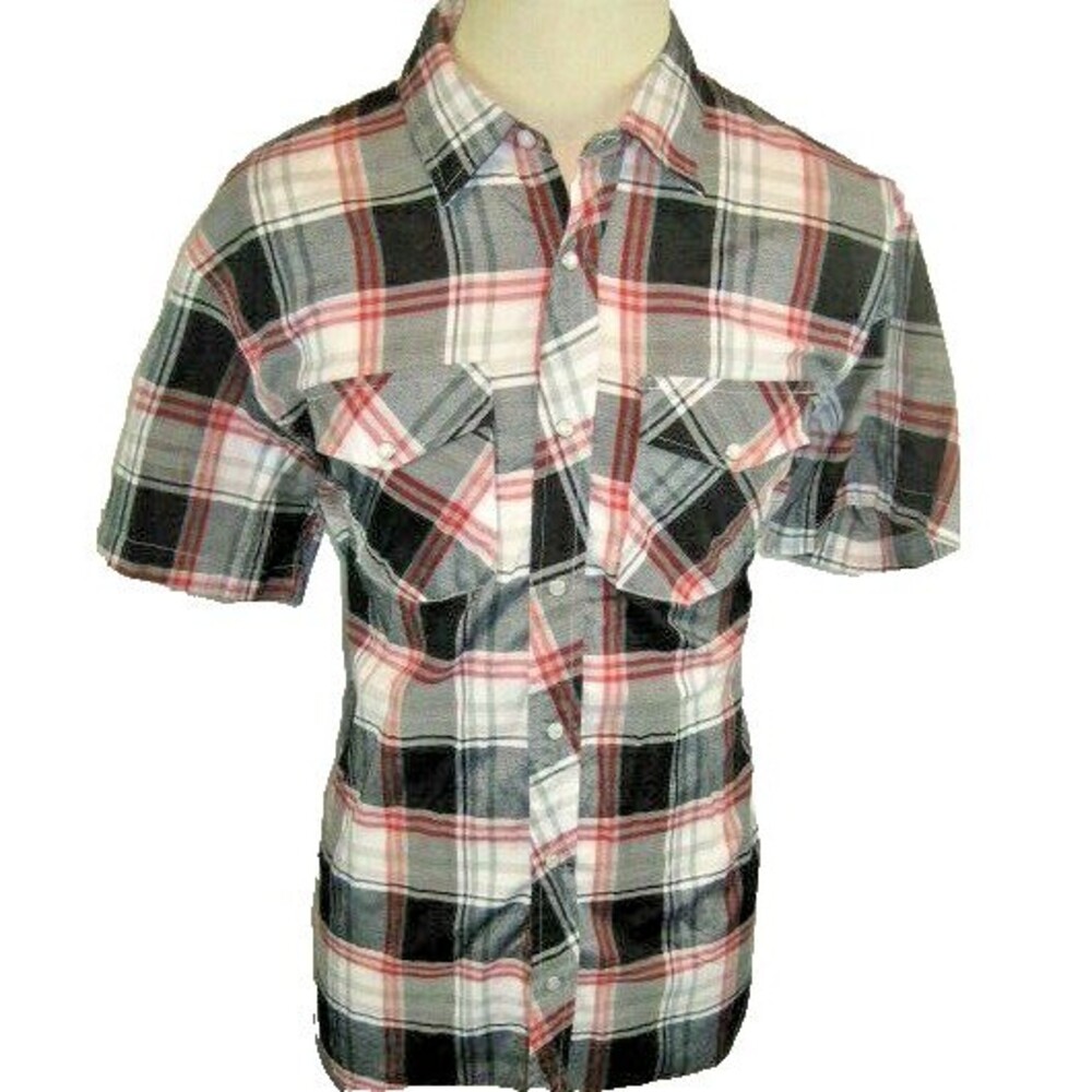 Mens Casual Country Plaid Western Cowboy LS Casual Shirt w Pearl Snaps sz XL